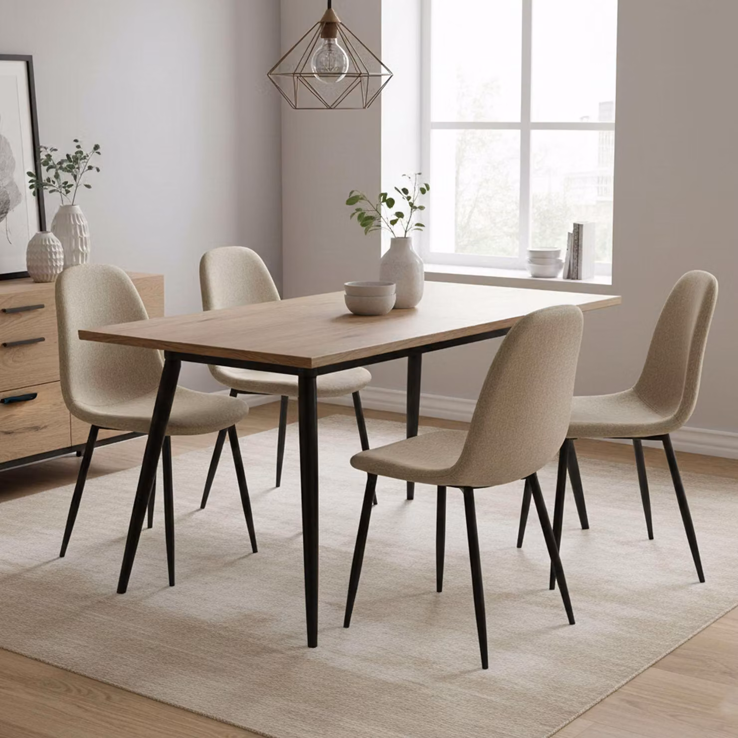 Dmora set di Sedie Zambrone Beige, 4 Sedie Imbottito