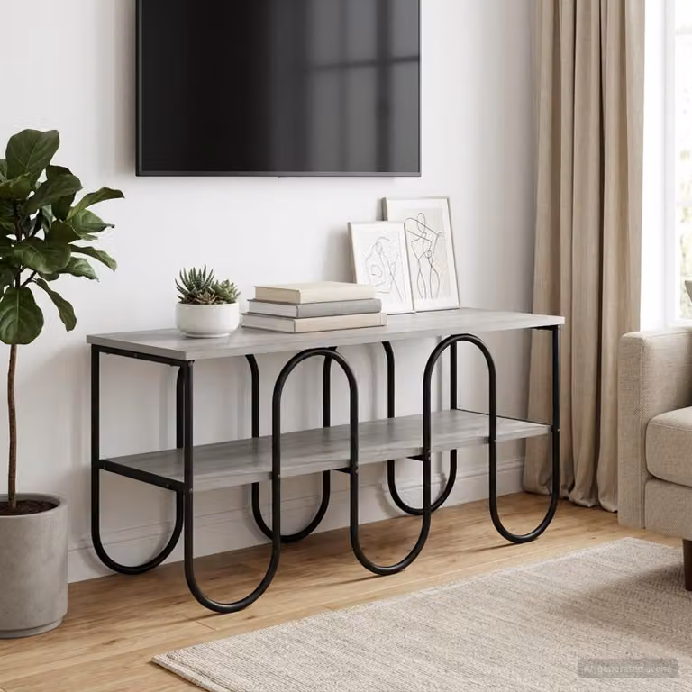 Supporto TV vidaXL in stile industriale, colore grigio, in legno e metallo, L 100 x P 40 x H 50 cm