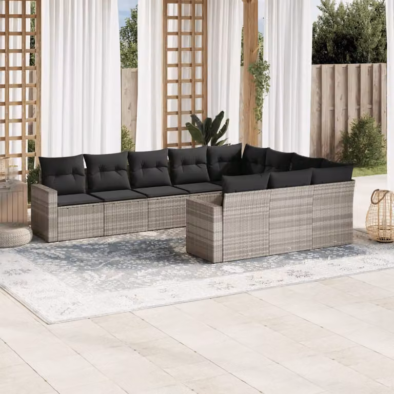 vidaXL Set Divano da Giardino a L in Polyrattan Grigio con Cuscini e Coperture Rimovibili
