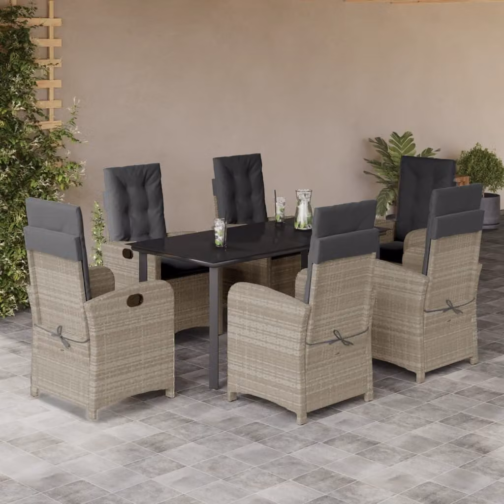 Maison Exclusive - Set da pranzo da giardino 7 pezzi con cuscini in polyrattan grigio chiaro