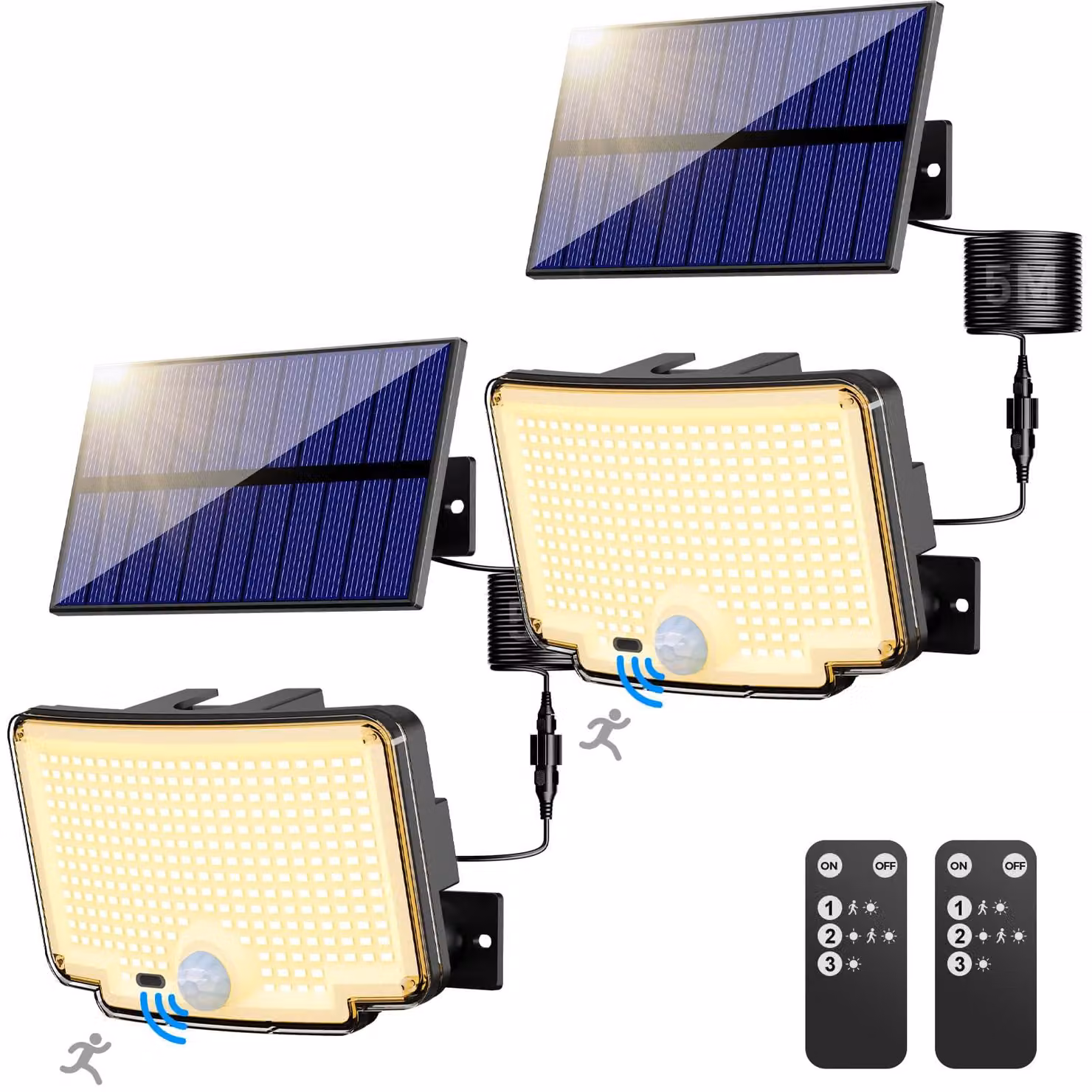 Set di 2 luci solari da esterno, 310 LED, 3 modalità, angolo di illuminazione 270°, luce bianco caldo