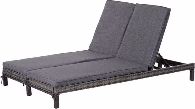Easycomfort Lettino Prendisole a 2 Posti, Sdraio in Acciaio e Rattan, Schienale Regolabile, 196 x 120 x 28cm Grigio