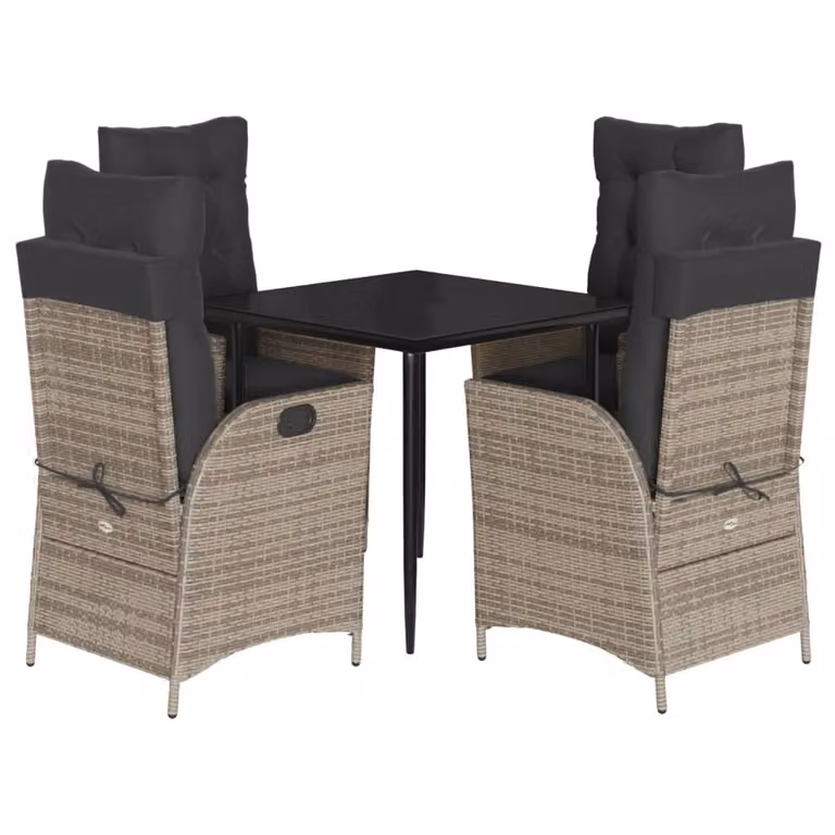 Set da Pranzo da Giardino 5 pz con Cuscini in Polyrattan Grigio