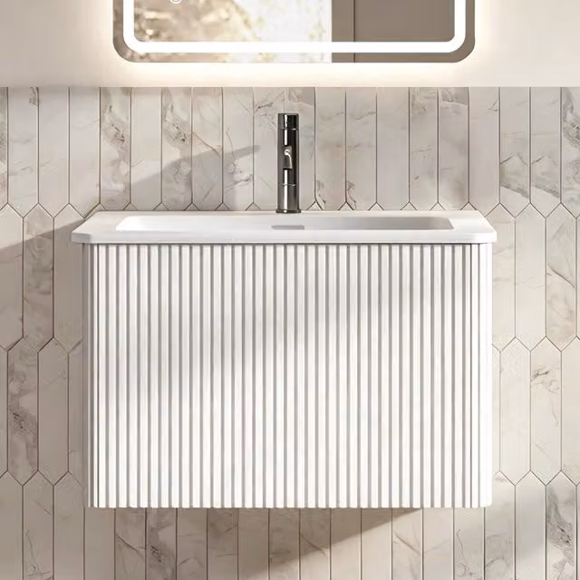 Mobile sottolavabo sospeso con lavabo con cassetto push to open in MDF bianco