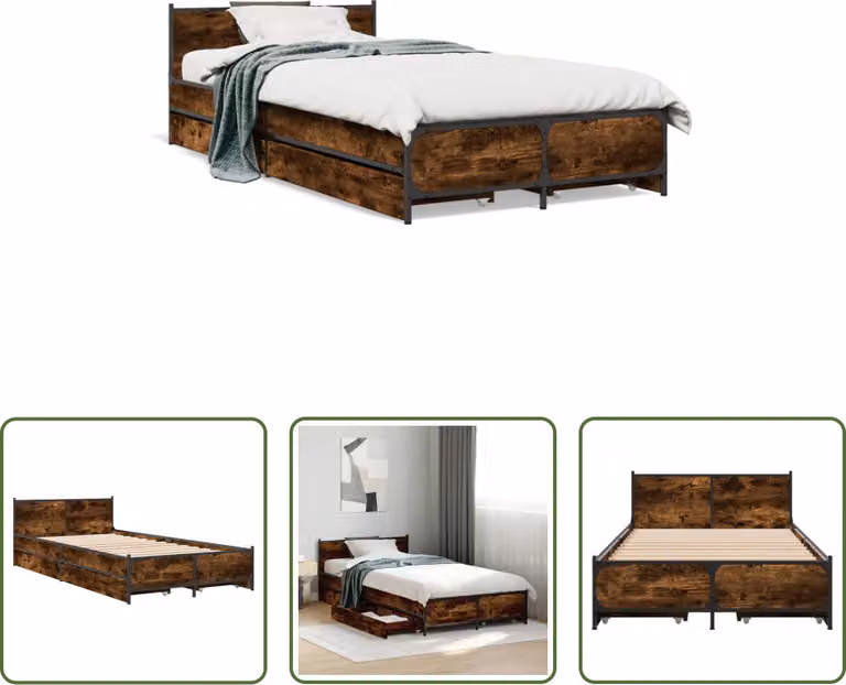 The Living Store Struttura letto con cassetti in rovere fumé 75x190 cm Materiale legno