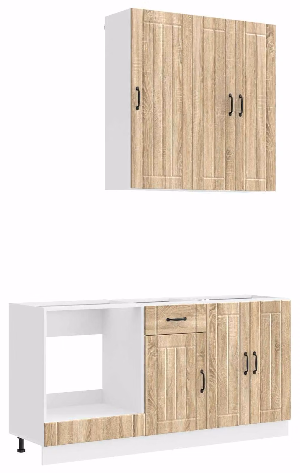 Set da cucina LUCCA, composto da 5 elementi, realizzato in legno impiallacciato effetto noce Sonoma