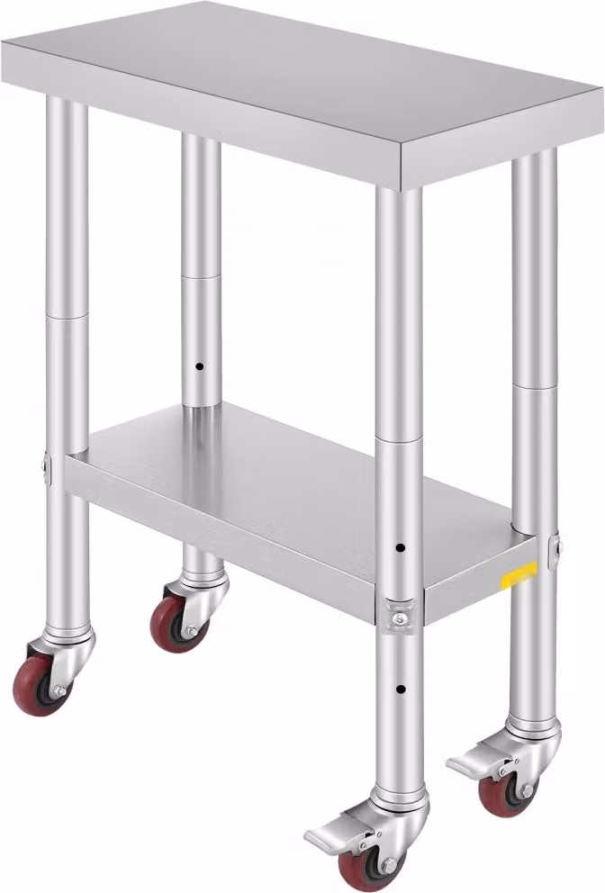 Tavolo da lavoro 61x30x81 cm - Tavolo da lavoro per catering in acciaio inox - Portata 350 kg - Tavolo per la preparazione dei cibi - Superamento - Tavolo da lavoro commerciale - Barra da cucina 4 piedini regolabili.