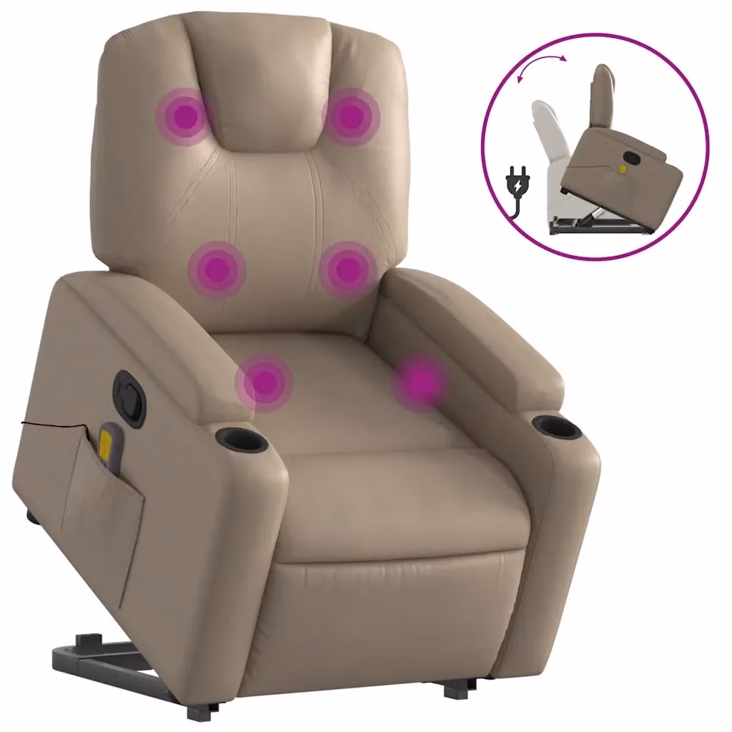 Poltrona Alzapersone con Massaggio Reclinabile vidaXL in Similpelle Beige e Marrone – 2