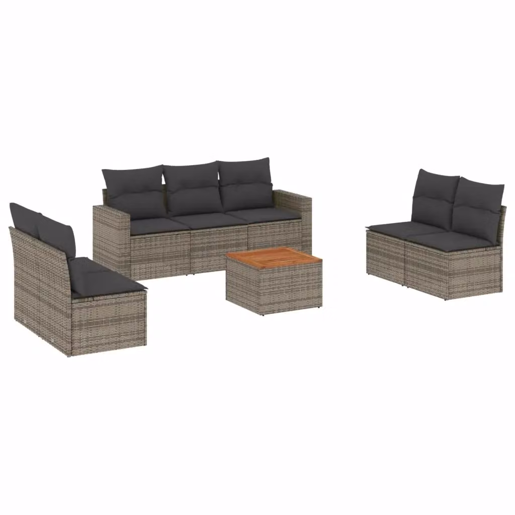 vidaXL Set Divano da Giardino 8 pz a Forma di L in Polyrattan con Cuscini Grigio e Marrone – 2