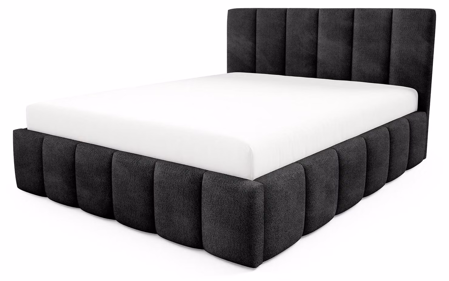 Letto imbottito con contenitore, colore nero vulcanico, dimensioni 180 x 200 cm