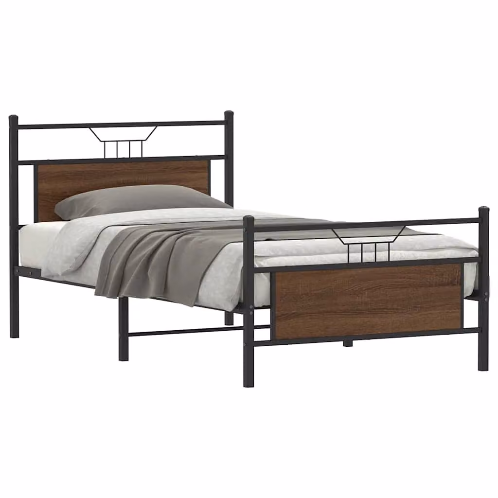vidaXL Giroletto senza Materasso in Rovere e Metallo, Colore Marrone, L/P/H: 100 x 200 x 91,5 cm