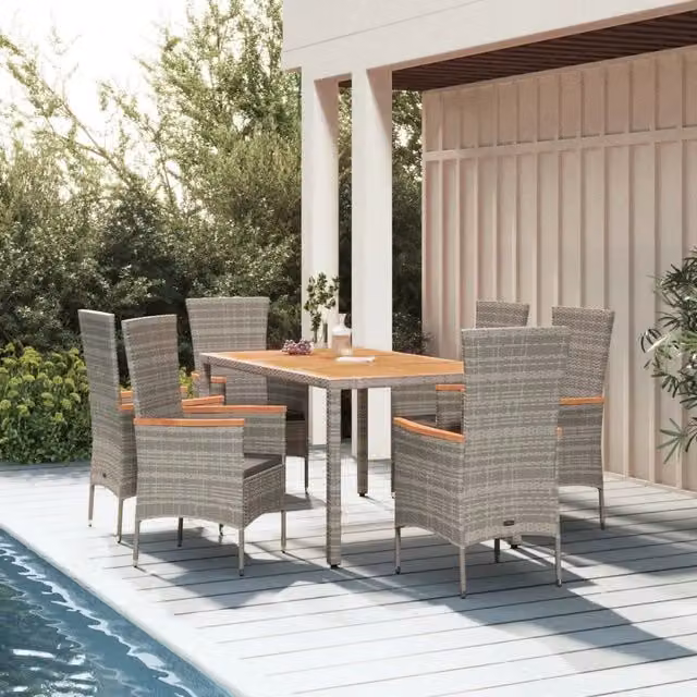 Set da Pranzo da Giardino 7 pz con Cuscini in Polyrattan Grigio 3157539