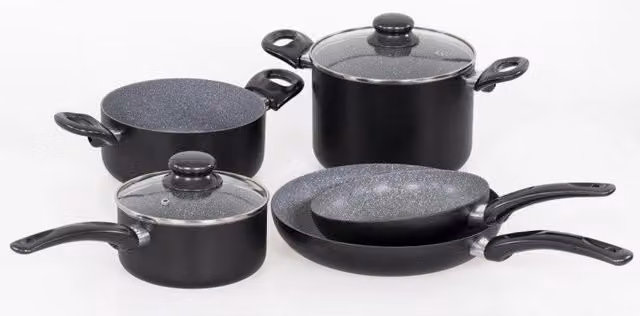 Set di 2 Batteria 7pz Gaia Alluminio Stampato Fondo Induzione Interno Effetto Marmor