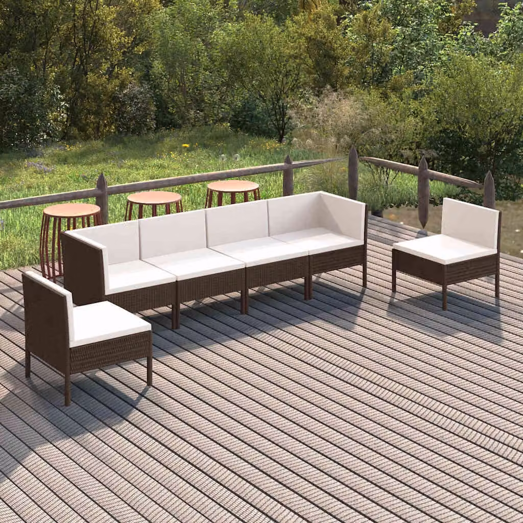 Set di divani da giardino vidaXL in rattan marrone e bianco con cuscini e struttura in metallo a forma di L