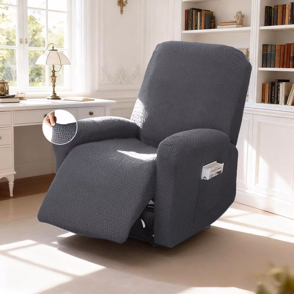 Rivestimento elastico per poltrone, ideale per poltrone da TV, con tasche, motivo jacquard, a righe