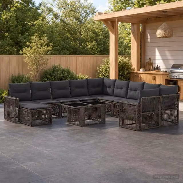 Set Divano da Giardino vidaXL a forma a U con Cuscini, Tavolino e Pouf, Colore Grigio e Antracite – 1