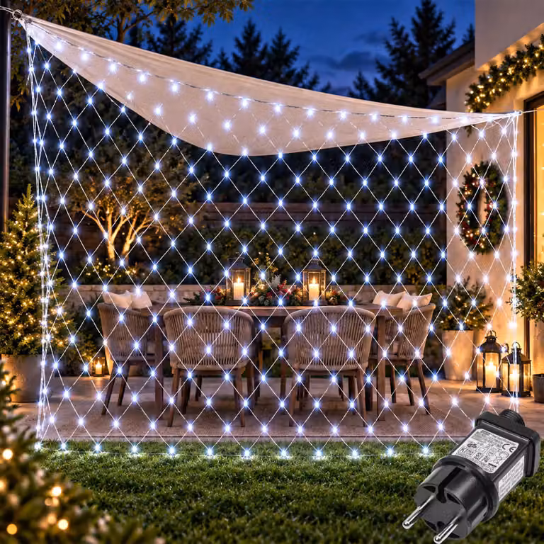 1.5X1.5m 96 LED luci fiabesche rete luce bianca 8 modalità funzione memoria spina per cespugli giardino albero di Natale festa Natale illuminazione decorazione