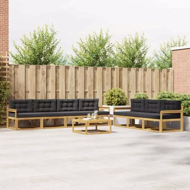 Set di divani da esterno a forma di U vidaXL composto da 7 pezzi con tavolo da caffè, in legno di acacia trattato, colori bianco e antracite – 1