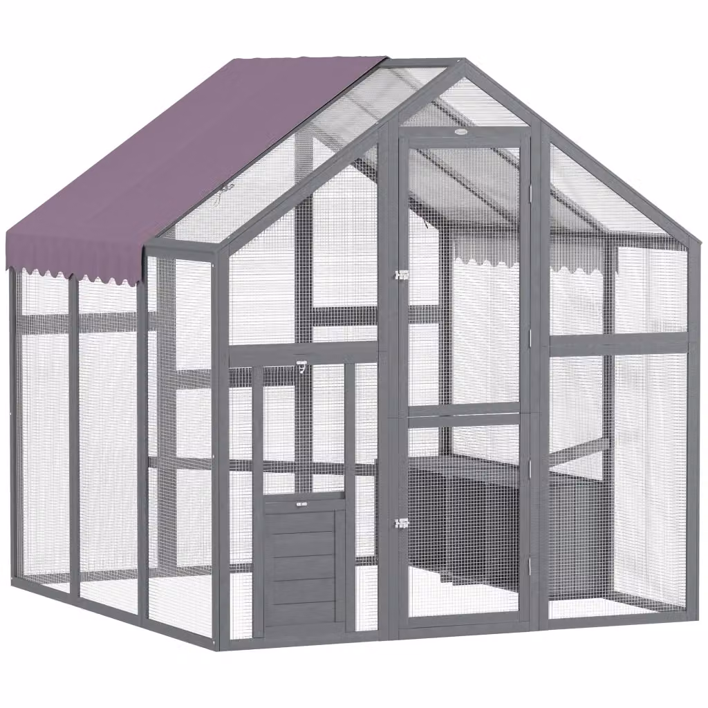 Recinto per galline Zephmum con tetto impermeabile, 2 nidi e 2 trespoli, Grigio, H 180 x L 170 x P 180 cm – 2