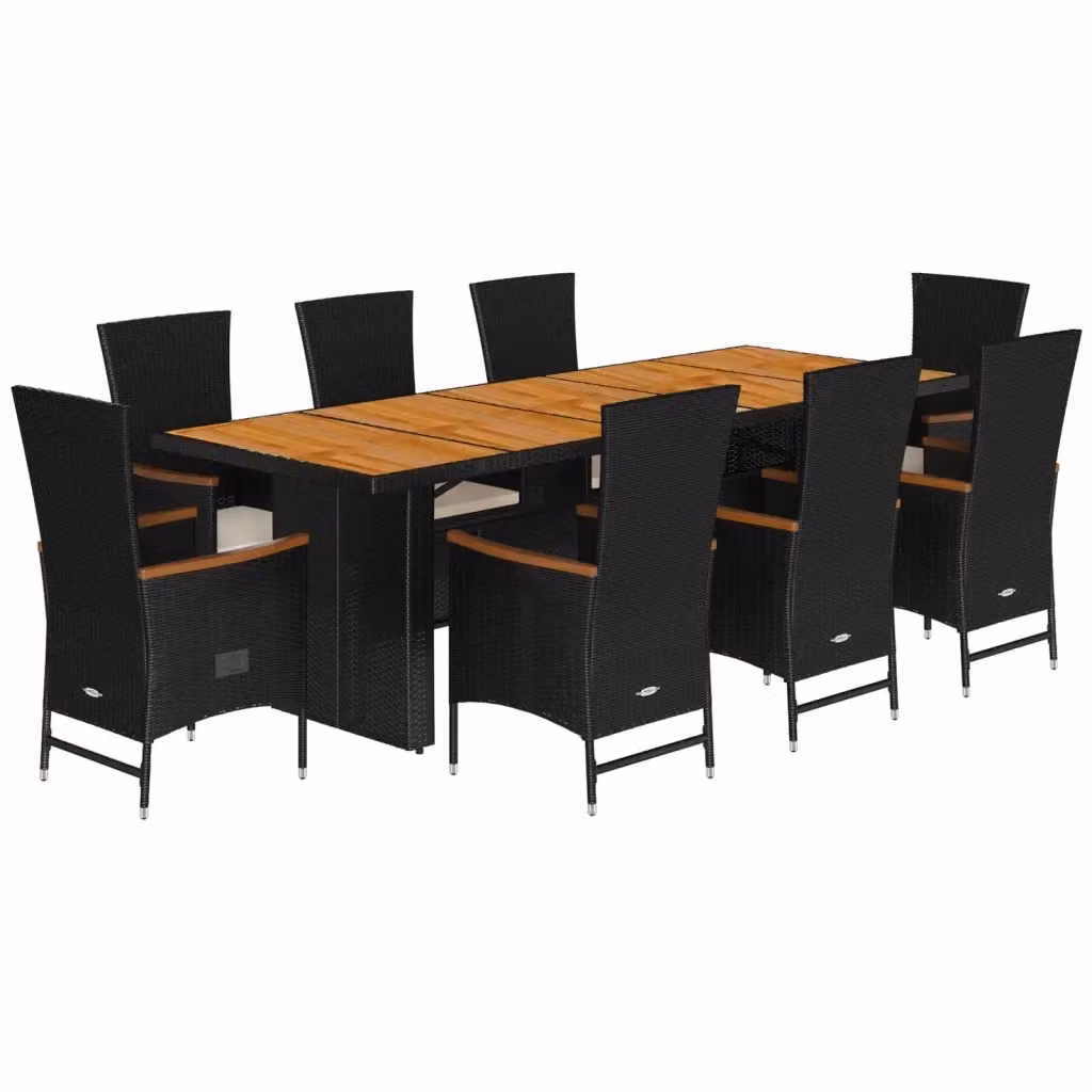 Set da pranzo da giardino vidaXL in legno di acacia e rattan nero e bianco con 9 pezzi – 2