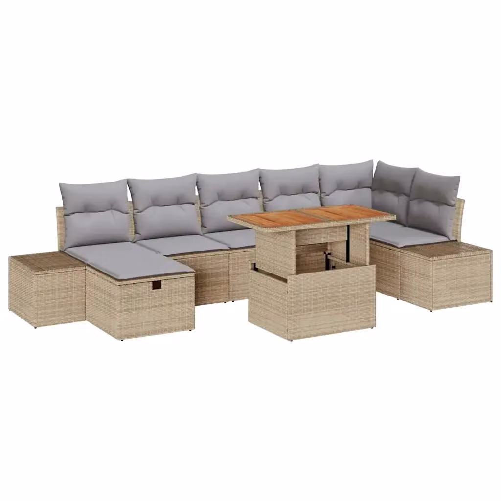 vidaXL Set Divano da Giardino Moderno a L in Polyrattan e Legno di Acacia Beige con 8 Pezzi e Cuscini – 2