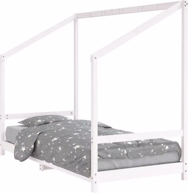 Giroletto per bambini in legno massello di pino bianco con struttura a casetta L/P/H: 195.5 x 90 x 95.5 cm