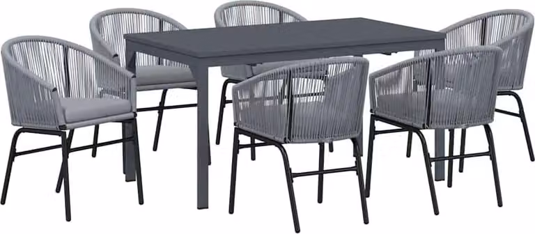 Set da Pranzo per Giardino 7 pcs Grigio polyrattan
