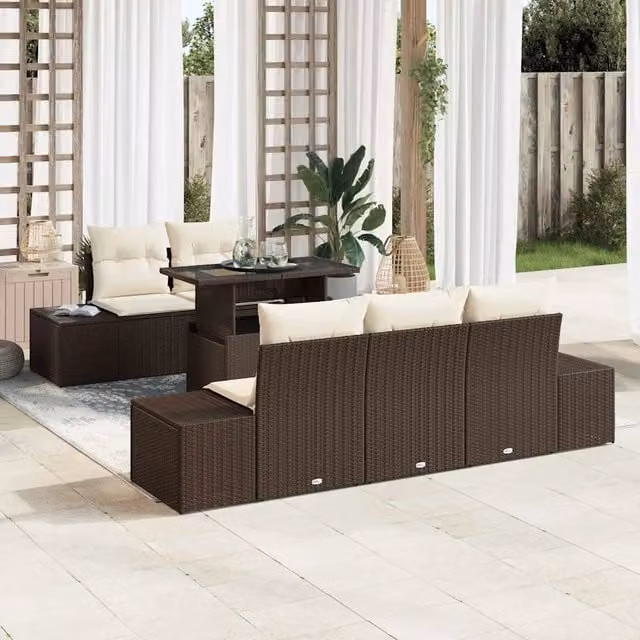 Set di divani 6 pz Marrone e Crema polyrattan 3349094