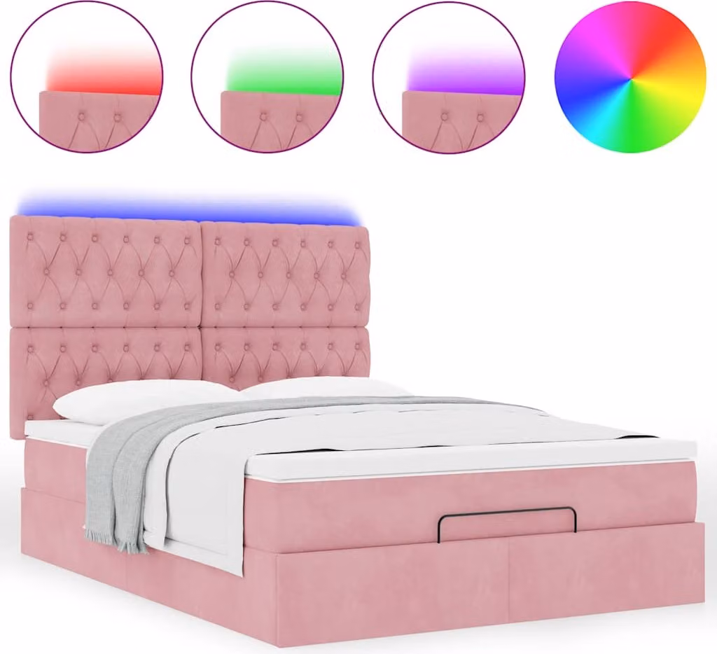 Struttura Letto Pouf con Materassi Rosa 140x200 cm in Velluto