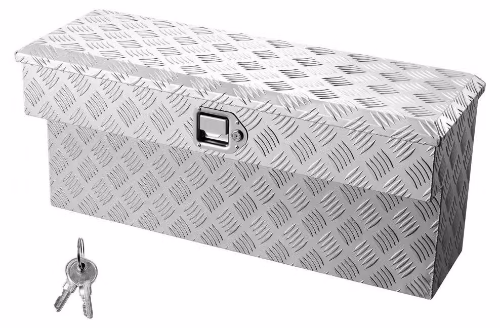 Cassetta portattrezzi in alluminio, colore argento, capacità 75 litri, dimensioni 864x305x390 mm, con serratura e chiave, ideale per furgoni, pick-up e camper