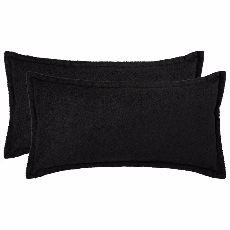 Set di 2 federe vidaXL HOUTEN in tessuto bouclé nero, L 40 cm x P 80 cm