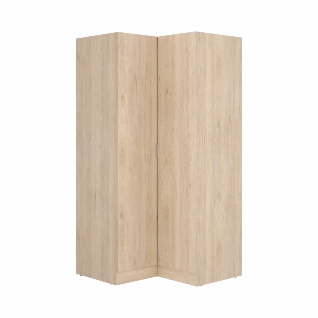 Armadio angolare DMORA Aser per camera da letto, mobile appendiabiti con 2 ante battenti e ripiani interni, L: 92,5 cm, P: 91 cm, H: 184 cm, Rovere – 2