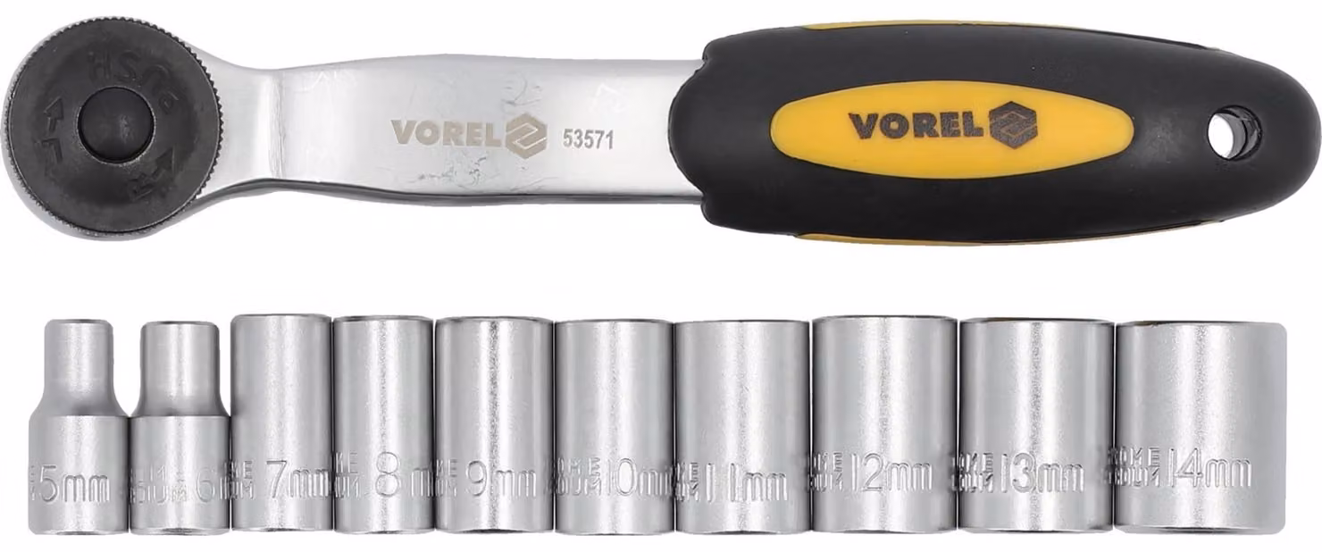 Set di chiavi a bussola a cricchetto da 1/4", da 5 a 14 mm, 11 pezzi, in acciaio cromo-vanadio (CrV)
