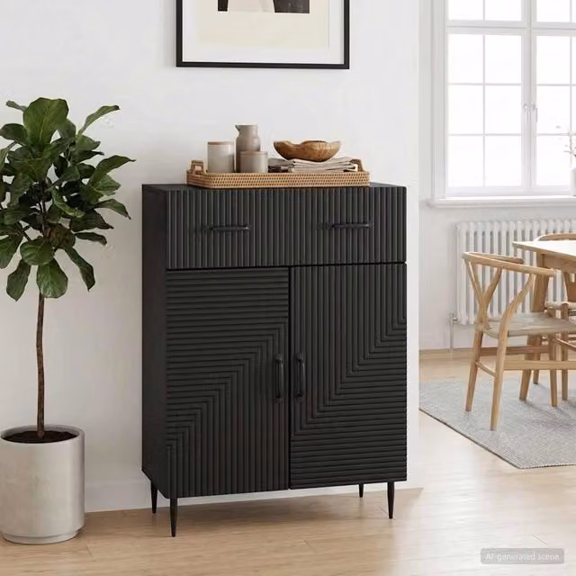 Credenza moderna vidaXL in MDF e metallo nera L: 64,0 cm, P: 34,5 cm, H: 89,5 cm – 1