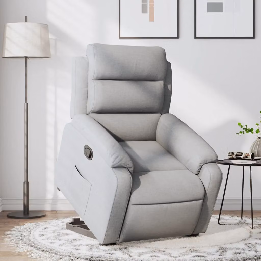 vidaXL Poltrona Alzapersona Reclinabile Grigia in Tessuto con Assistenza Elettrica e Braccioli – 1