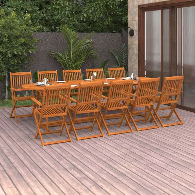 Set da pranzo da giardino vidaXL in legno di acacia massello marrone, 11 pezzi, L: 280 cm, P: 90 cm, H: 75 cm