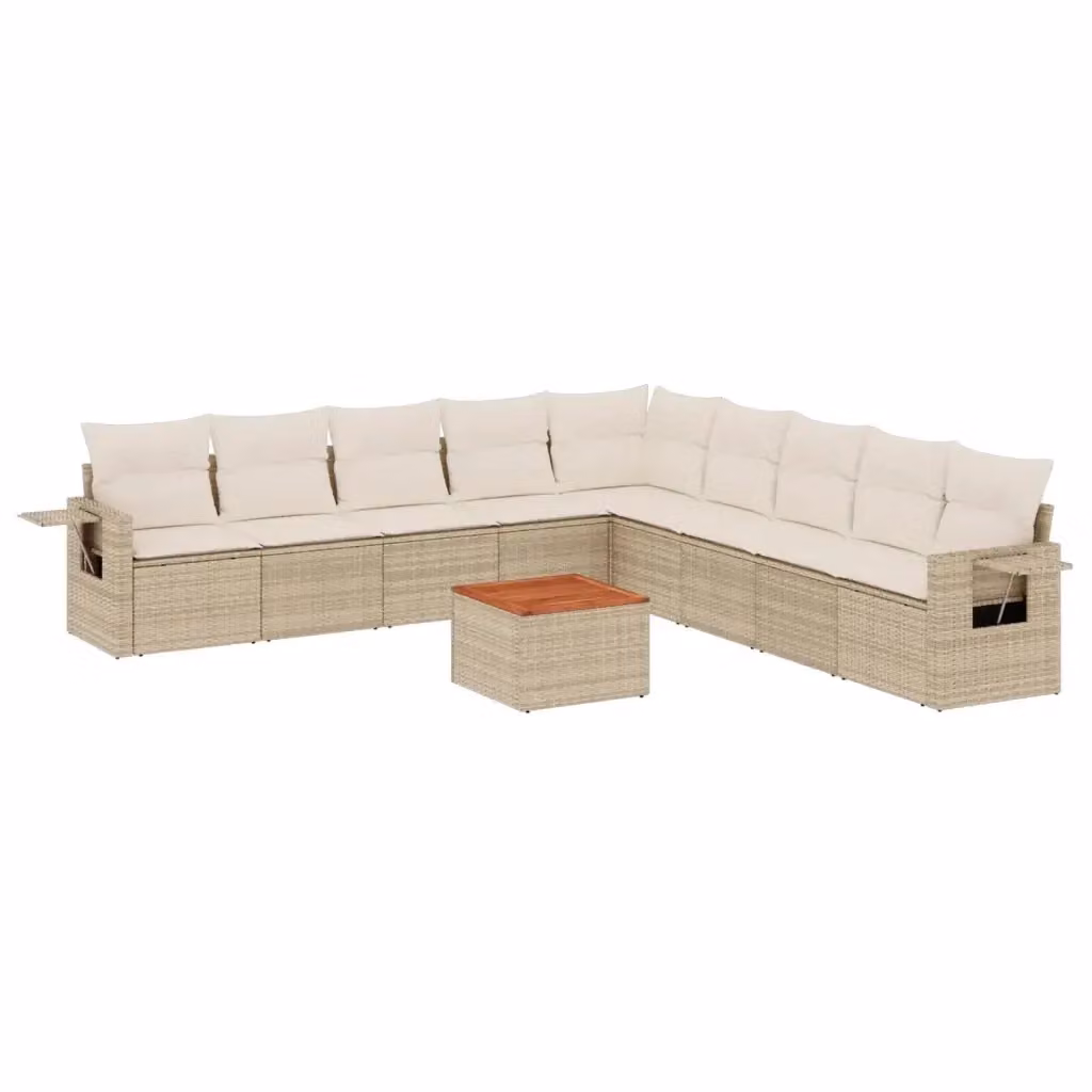 Set Divano da Giardino a L vidaXL in Polyrattan con Cuscini Beige e Tavolino da Esterno – 2