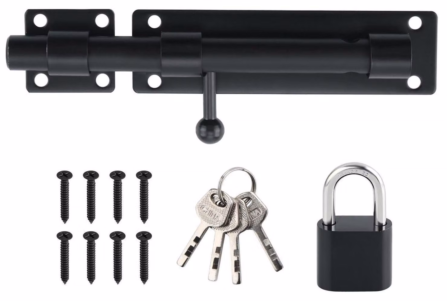 Gancio di sicurezza per porta, con possibilità di inserire un lucchetto, in acciaio inossidabile, colore nero, lunghezza 180 mm