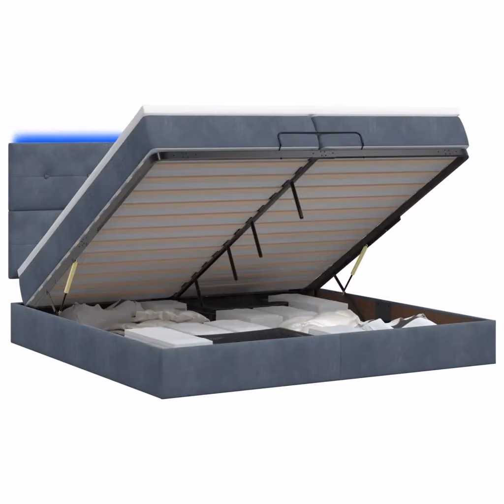 Letto Ottomano con Materasso Ibrido e Illuminazione LED vidaXL Grigio e Bianco L/P/H: 200 x 200 x 88 cm – 2