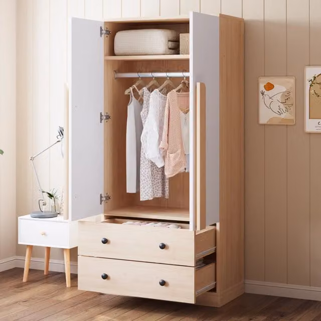 Armadio con Ante e Cassetti ¨C Minimal ¨C Colore legno e bianco, 70x40x170cm