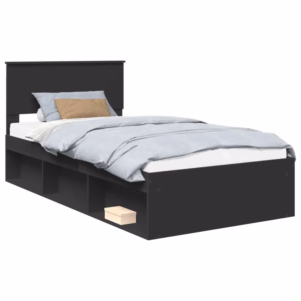 Struttura del letto vidaXL in pino massello e legno, colore nero, L/P/H: 200 x 100 x 90 cm – 2