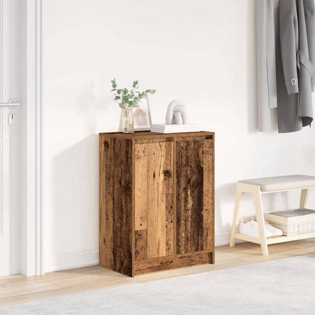 Scarpiera vidaXL in legno stile rustico marrone con ante a battente e ripiani interni, L: 57 cm, P: 34 cm, H: 76 cm