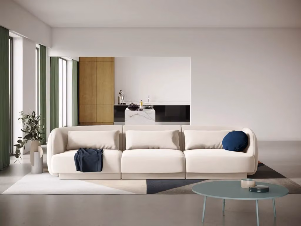 Divano 3 posti Tulum Cosmopolitan Design in velluto beige chiaro L: 255 cm, P: 70 cm, H: 90 cm – 2