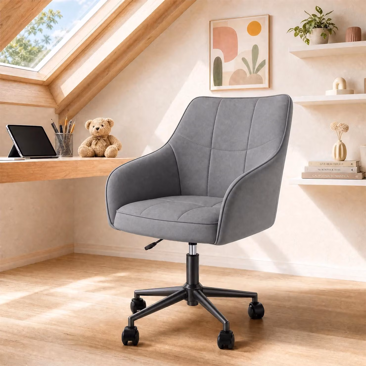 Sedia da ufficio ergonomica - Sedia da scrivania - Regolabile in altezza - Rivestita in ecopelle imbottita - Girevole - Con braccioli - Grigio scuro