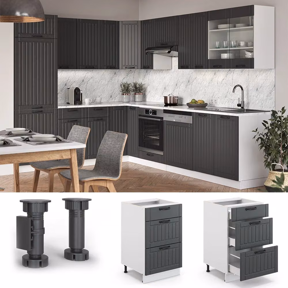 Mobiletto base per cucina Vicco Fame-Line Antracite rustico e Bianco L: 50 cm – 2