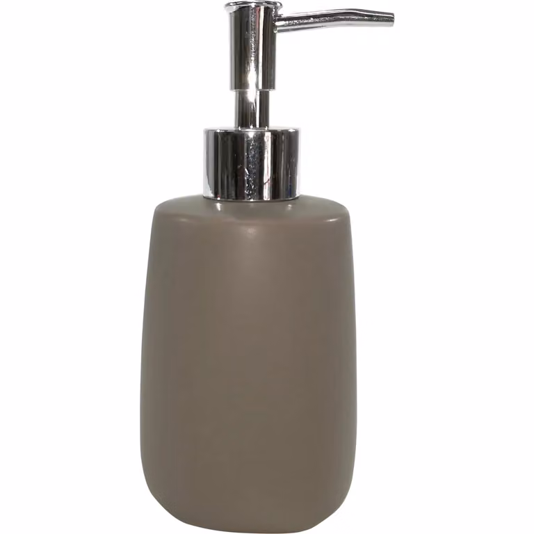 Dispenser per sapone ricaricabile VESTIAMO CASA in stoneware color tortora opaco, capacità 320 ml