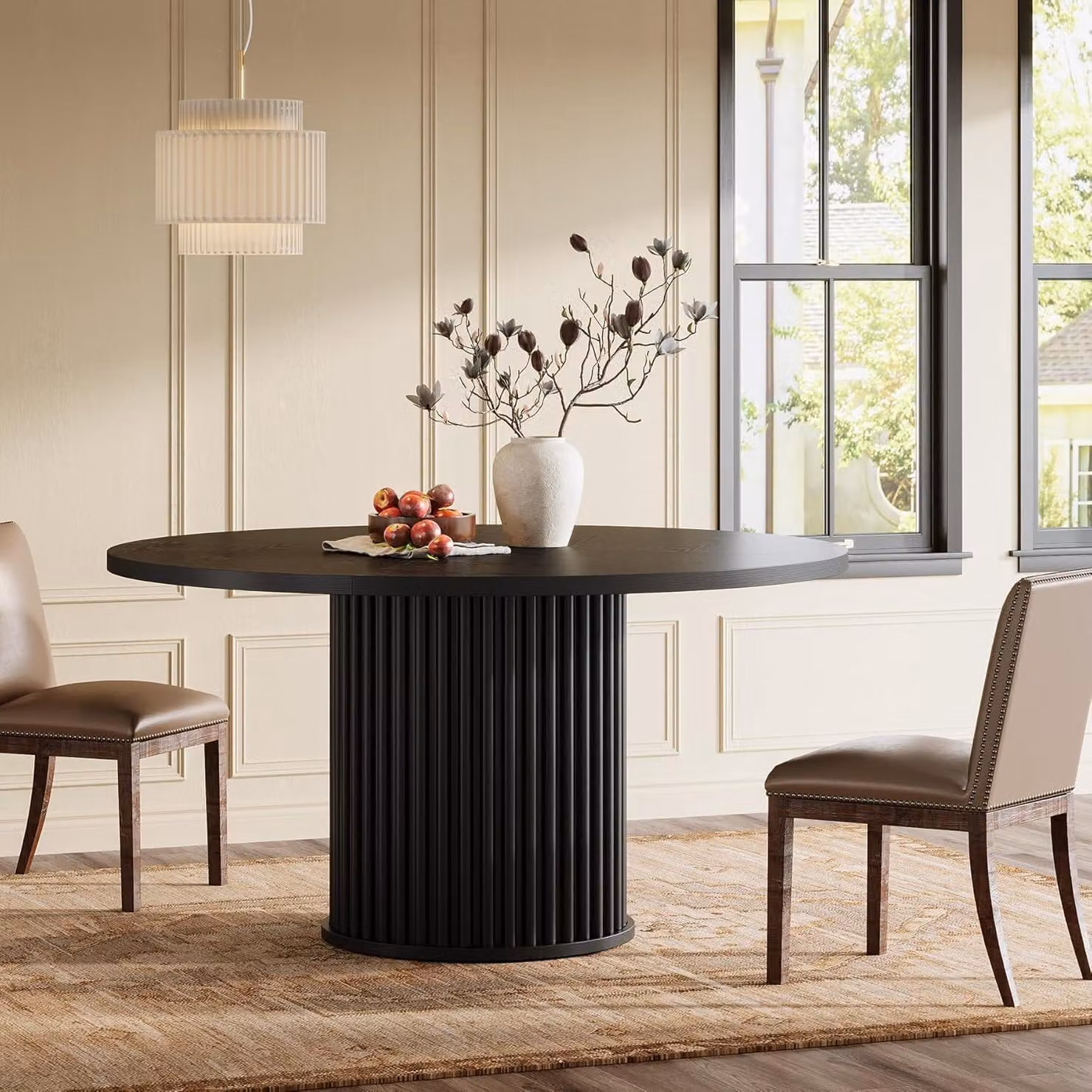 Tavolo rotondo da pranzo, diametro 120 cm, struttura in metallo nero, adatto per 4-6 persone