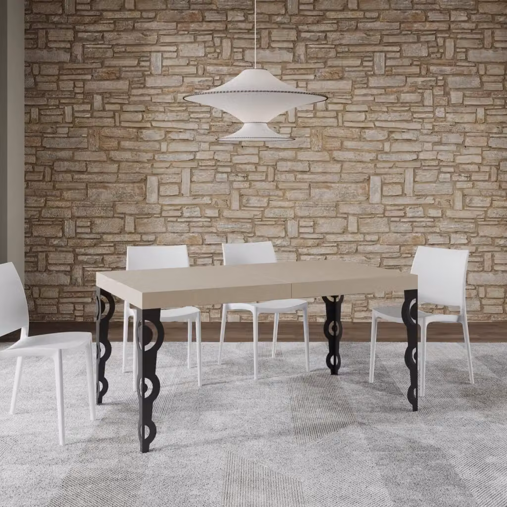 Tavolo allungabile moderno GIORDANOSHOP Karamay color cashmere con telaio antracite L: 160-420 cm, P: 90 cm, H: 77 cm – 2