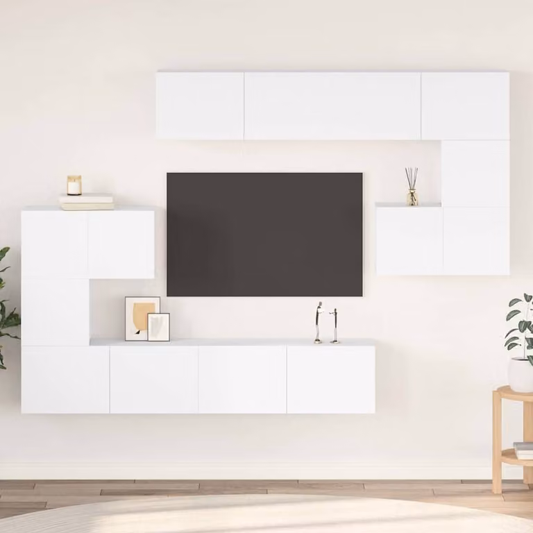 Set Mobili Porta TV Moderno vidaXL in Legno Multistrato e MDF Bianco 8 Pezzi