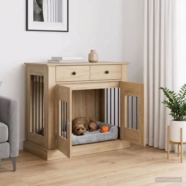 Mobile da cassa per cani vidaXL in legno e metallo marrone moderno L 90 cm, P 47,5 cm, H 80 cm